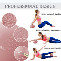 PROIRON Exercise Ball Small 25cm, Pilates Ball with Training Instructions, Fitness Ball Small with Inflatable Straw, Gym Ball for Pilates, Yoga, Full Body Workout - Pink