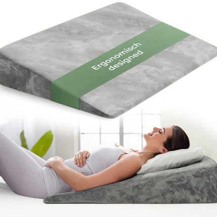 Wedge pillows for bed and couch, mattress wedge, reflux pillow [with 2 lying zones], reading pillows for sleep elevation, back cushions as headboards, bed raisers, back support pillows, leg pillows or vein pillows