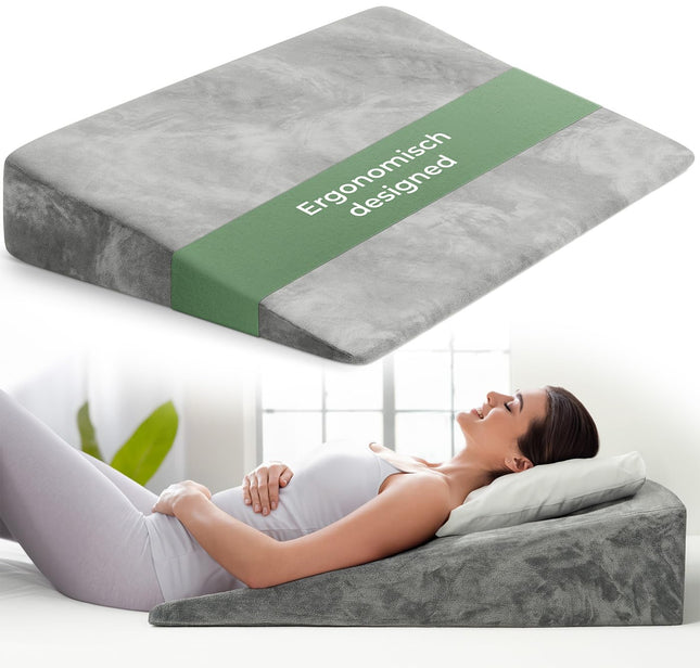 Wedge pillows for bed and couch, mattress wedge, reflux pillow [with 2 lying zones], reading pillows for sleep elevation, back cushions as headboards, bed raisers, back support pillows, leg pillows or vein pillows