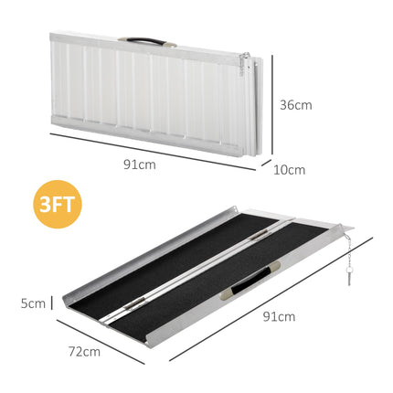 HOMCOM Wheelchair Ramp 2-Way Foldable 91 cm up to 270 kg Load Capacity Aluminum Non-Slip Ramp Portable Access Ramp for Wheelchair, Stairs, Home, Steps
