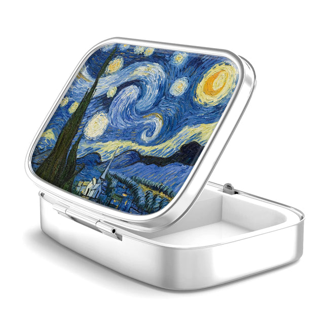 Pill Box 2 Compartments Medicine Pill Box, Portable Pill Box for Pocket or Purse Pill Box Decorative Metal Medicine Vitamin Organizer Unique Gift