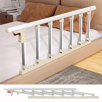 Bed rail, medical aid equipment, foldable bed rail safety side protection, steel bed rail with foam cushion for elderly seniors adults children, 7 vertical bars (size: 106x40cm)