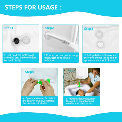 TZEKING Hair Wash Basin for Bedridden Patients, With Shower Head and Water Bag, Shampoo Basin with 1M Drain Hose, Hair Washing for Bedridden Patients, for Bedridden Pregnant Women Injured Postoperative Patients
