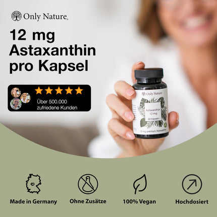 Only Nature® Astaxanthin 12 mg - 60 high-dose capsules - Made in Germany &amp; laboratory-tested - Natural &amp; without additives