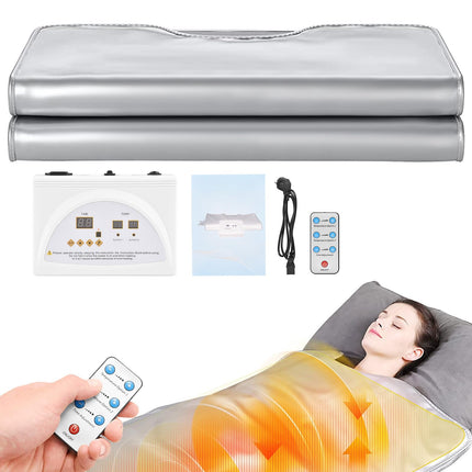 Infrared Sauna Blanket, MINENICE 2 Zone Infrared Sauna Blanket with Removable Sleeves Far Infrared Oxford Sauna Heating Blanket Professional Detox Therapy Portable Sauna Blanket with Remote Control, Silver