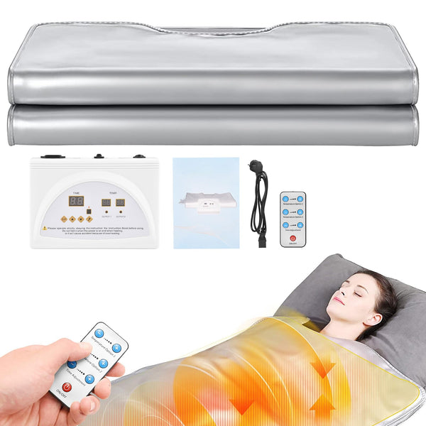 Infrared Sauna Blanket, MINENICE 2 Zone Infrared Sauna Blanket with Removable Sleeves Far Infrared Oxford Sauna Heating Blanket Professional Detox Therapy Portable Sauna Blanket with Remote Control, Silver