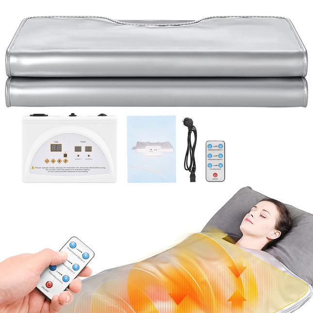 Infrared Sauna Blanket, MINENICE 2 Zone Infrared Sauna Blanket with Removable Sleeves Far Infrared Oxford Sauna Heating Blanket Professional Detox Therapy Portable Sauna Blanket with Remote Control, Silver