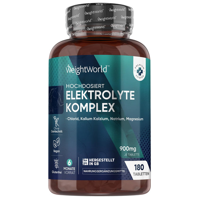 Electrolyte Tablets - 900mg per tablet - with magnesium, calcium, potassium, sodium &amp; chloride - 180 tablets - Electrolyte Tablets Complex - Vegan &amp; Gluten-Free - Non-GMO - By WeightWorld