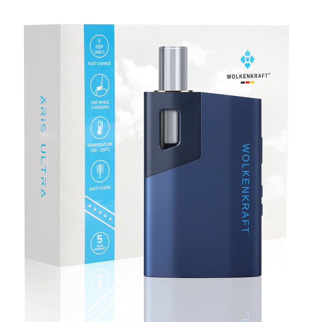 WOLKENKRAFT ÄRiS ULTRA Premium Vaporizer - USB-C | Titanium Chamber | Temperature 100-220 °C | Operating Timer 3-7 Min. | ECA Convection Technology *Night Blue*