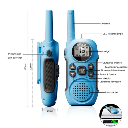 NXGKET Walkie Talkie Set of 3, Walkie Talkie for Kids and Adults, Rechargeable with Li-Ion Battery, Radio Gift for Girls and Boys 4 Years, 3km Range Toy Walkie Talkie with Vox for Outdoors, Camping, Hiking