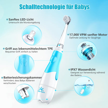 Electric Toothbrush Children Baby Toothbrush Children's Toothbrush Electric from 1 2 3 Years with LED Light Integrated Timer 90% Rounded Bristles Baby Toothbrush for Toddlers from 6 Months (Blue Penguin)