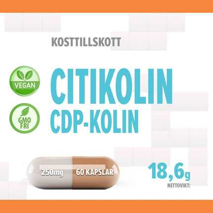 Citicoline CDP Choline 250mg 60 Vegan Capsules, Laboratory Tested, High Strength, No Fillers or Bulkers, Non-GMO