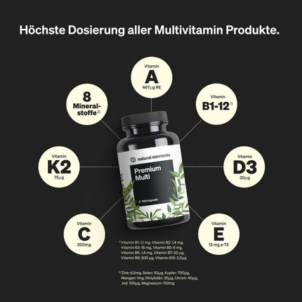 Premium Multivitamin – 180 high-dose complex capsules – valuable vitamins AZ – premium raw materials – with bioactive forms – no unnecessary additives – produced in Germany &amp; laboratory-tested