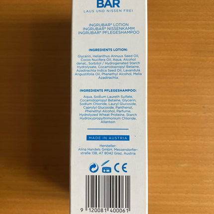 Ingrubar Lice Shampoo Lice&amp;Nits Free 2x150ml Lotion &amp; Care Shampoo - Lice Remedy &amp; Lice Comb Set • Without silicones &amp; pesticides • Vegetable oils • Vegan - Relieves itching