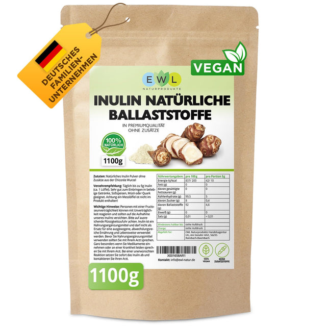 EWL Natural Products Inulin Powder│quality product controlled and bottled in Germany│1100g from chicory root fiber powder inulin powder laboratory-tested quality