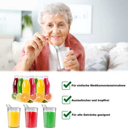 3x sippy cups with lids 250ml Transparent sippy cup seniors set of 3 cups with 3 lids (2 with opening 12 x 10 mm and 1 with opening 4 x 4 mm) drinking cup with lid - drinking cup baby