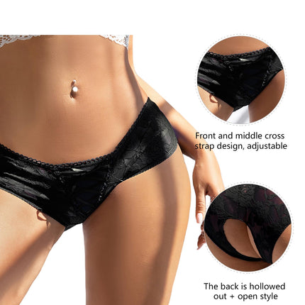 ohmydear Erotic Women's Panties Large Sizes Briefs Open Crotch for Women Crossover Strap String Thong Open Crotch Lingerie Crotchless Underwear for Women Black Pink