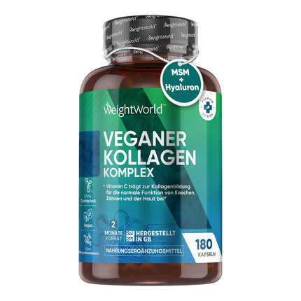 Vegan Collagen Capsules - With Hyaluronic Acid, Zinc, MSM, Vitamins C &amp; E, Resveratrol - 180 Capsules - Collagen Boost Complex - For Skin, Hair &amp; Collagen Formation - Laboratory Tested - WeightWorld