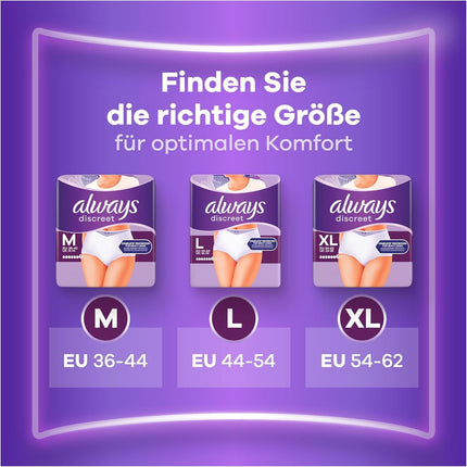 Always Discreet Incontinence Panties Plus for Women, L, 32 Panties, Prevents Leakage and Odors, Comfortable and Barely Noticeable