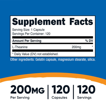 Nutricost L-Theanine 200mg, 120 Capsules, Double Strength - Non-GMO, Gluten-Free