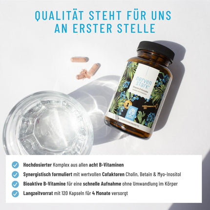 Vitamin B complex (B1-B12) with 3 active cofactors - All 8 B vitamins - Vitamin B complex vegan - B vitamin complex high dose with cofactors - Nerve-strong *