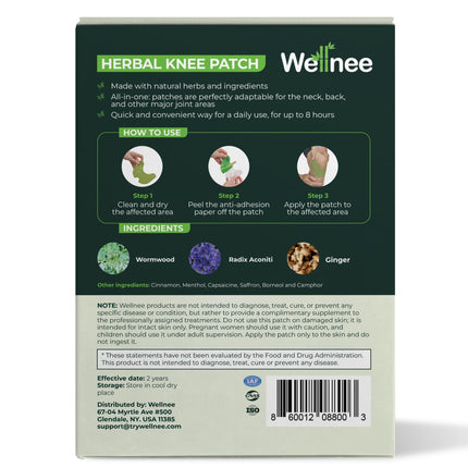 Wellnee Original Knee Patches – Wellknee Heat Patches and Knee Support for Knees, Neck &amp; Back with Ginger &amp; Wormwood, Soothing Support for Joint Stiffness &amp; Muscle Pain (30 Pieces)