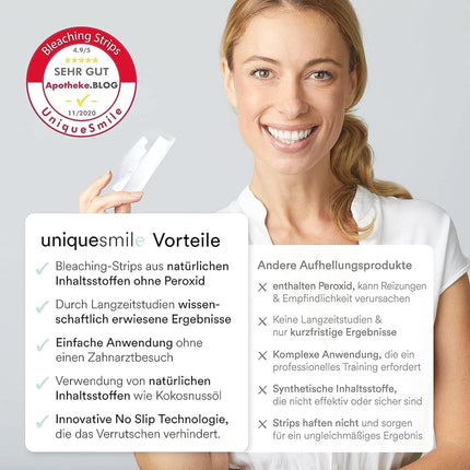 Uniquesmile Teeth Whitening Strips - Test winner 2024 - 100 days risk-free trial - peroxide-free - innovative formula with natural ingredients (value pack of 40 strips)