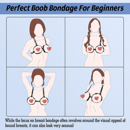 BDSM Bondage Sex Toys for Couples - Breast Cuffs for Woman Harness Ladies Leather Bra Sexy Lingerie Ladies for Sex Extreme Erotic Bondage Set for Cup Sizes, Large