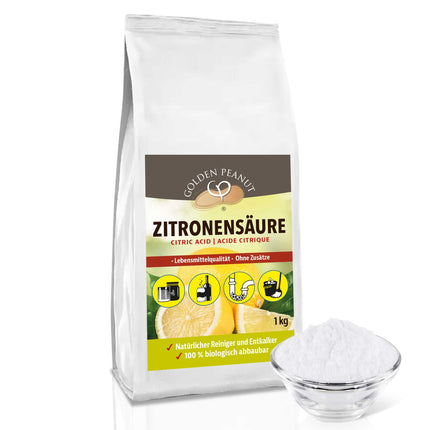 GOLDEN PEANUT Citric Acid Powder 1 kg, E-330 pure citric acid, food grade, natural cleaning and descaling