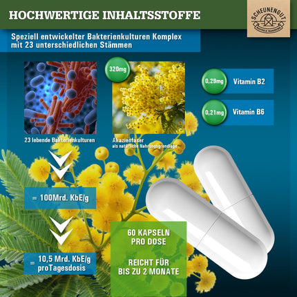 FLORA INTENSO® Probiotic Complex 100 billion CFU/g - Laboratory-tested 23 bacterial strains without inulin - Enteric-coated intestinal bacteria with Lactobacillus + Bifidobacteria - DE- SCHEUNENGUT®