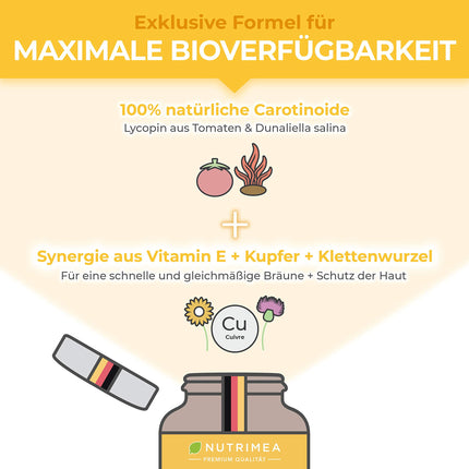 Beta Carotene SUN PLUS Tanning Capsules | 2-in-1 Natural Tan Bronzer PERFECT SKIN | Natural Tan + Skin Protection | VITAMIN AE Antioxidant Self-Tanning Capsules 100% VEGAN Tan Enhancer