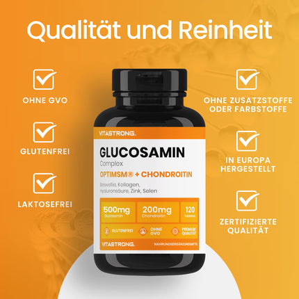 Glucosamine Chondroitin with MSM Collagen and Hyaluronic Acid, Zinc, Selenium, Manganese, Boswellia, Glucosamine Complex MSM Supplement, Bones, Joints, Cartilage, Vitastrong Premium Quality Gluten-Free Non-GMO