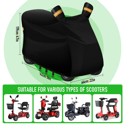 MaxAwe 142x66x119cm Mobility Scooter Cover, 600D Oxford PU Coating Waterproof Scooter Cover, Disability Scooter Protective Cover with Elastic Band Reflective Strips