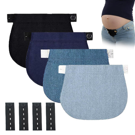 4 pieces trouser extenders for pregnancy, trouser extenders, trouser extenders for pregnant women, trouser waistband extenders come with 1 black trouser button extender (black, blue, light blue, dark blue).