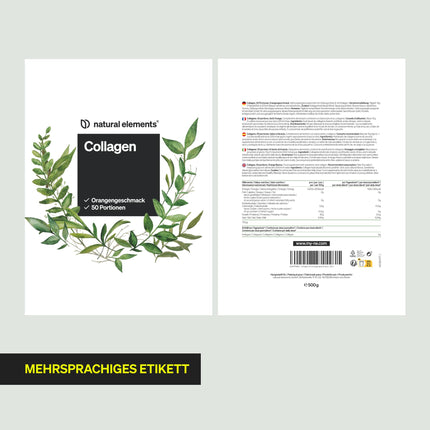 Collagen Powder 500 g – Collagen Hydrolysate Peptides – Collagen Type 1 and 3 – fresh orange flavor, perfect solubility, natural, laboratory-tested and produced in Germany