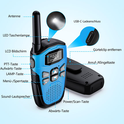 Walkie Talkie Set of 4, NXGKET Walkie Talkie Rechargeable for Adults and Children, Long Range 5km Walkie Talkie with Li-ion Battery, Walkie Talkies VOX Flashlight for Outdoors, Camping, Hiking