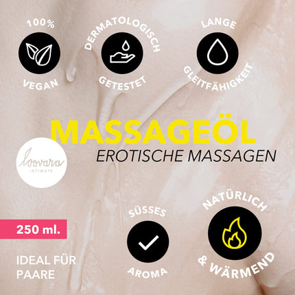 Loovara Massage Oil 250 ml WARM UP, natural oils, erotic massage oil, warming love oil for arousal during foreplay, with a sweet scent for partner massage, vegan