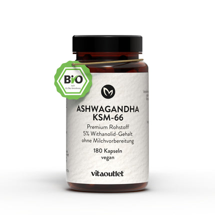 vitaoutlet | Organic Ashwagandha High Dose | KSM-66® Premium Raw Material (180 Capsules) | Original Indian Ashwagandha | Natural | Laboratory-tested | Vegan | For 6 months | Premium Ashwagandha Capsules