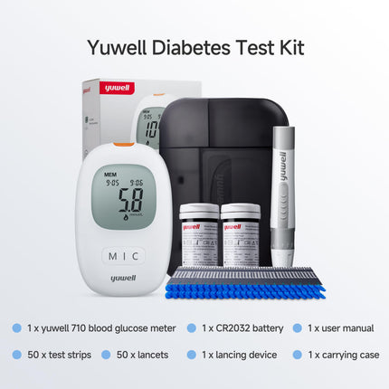 yuwell blood glucose meter set with test strips x 50 and lancets x 50, diabetes test ideal for home use, glucose meter for self-monitoring of blood sugar in diabetes (model 710)
