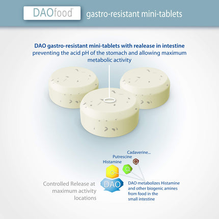 DAOfood - Dietary management for DAO deficiency - Dispenser 60 mini gastro-resistant tablets - DAO enzyme
