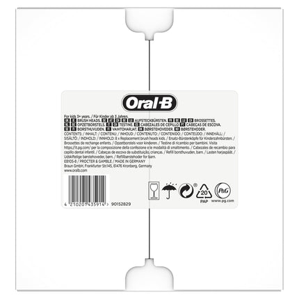 Oral-B Kids Spiderman Electric Toothbrush Heads, Extra Soft Bristles, for Children 3 Years and Up, Letterbox-Safe Packaging, 8 Pack