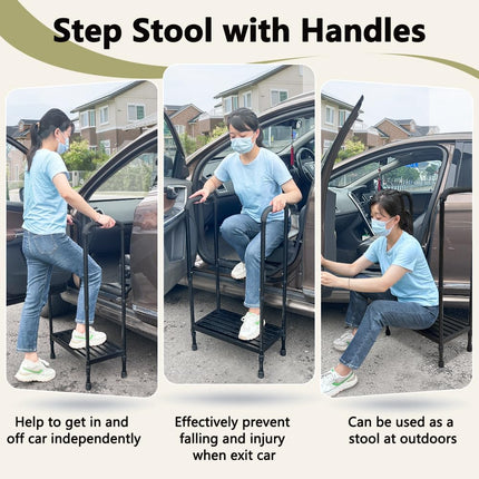 Medical Step Stool with Handle, SUV, Car, Elderly, Handicap Steps for RV, Mobile Home with Handrail for Adults, Seniors, Bariatric Metal Step Stool,