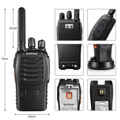 Baofeng Walkie Talkies PMR446 Two-Way Radio Professional Long Range 16 Channels VOX Rechargeable Walkie Talkie BF-88X, Including Earpiece, Battery and Charger (2 Pack)