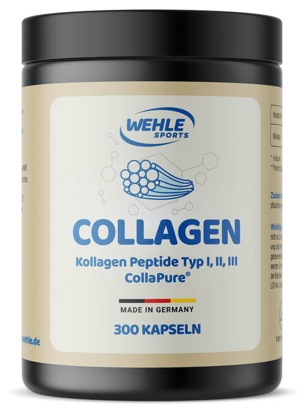 Collagen Capsules 300 pieces high dosage - 4500mg Bioactive Collagen Hydrolysate Peptides per daily dose I Wehle Sports Made in Germany Collagen Type 1, 2 &amp; 3