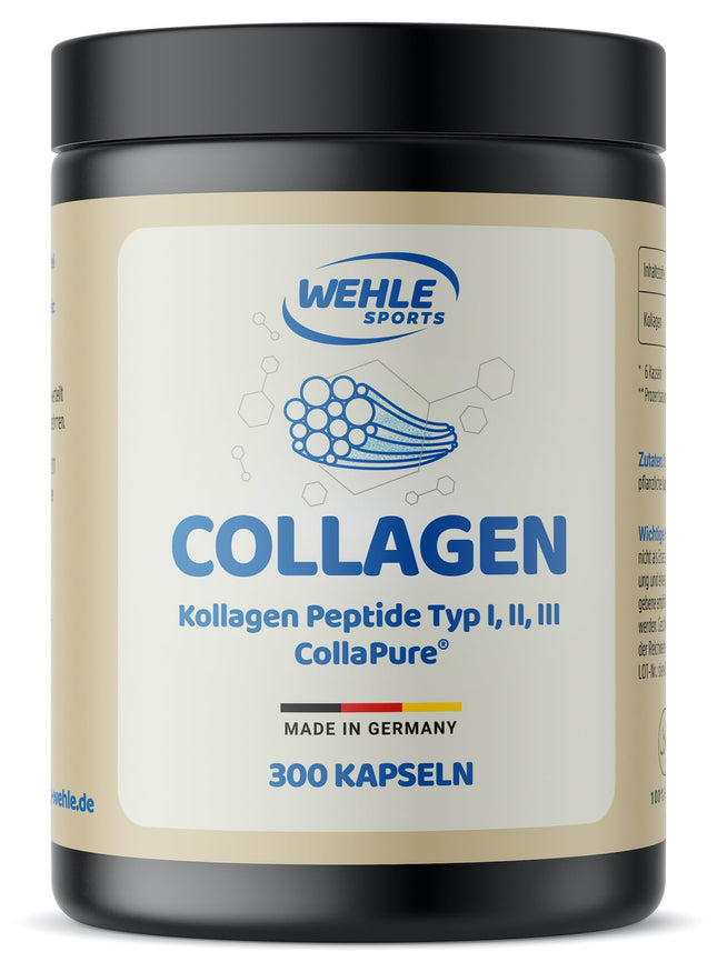 Collagen Capsules 300 pieces high dosage - 4500mg Bioactive Collagen Hydrolysate Peptides per daily dose I Wehle Sports Made in Germany Collagen Type 1, 2 &amp; 3