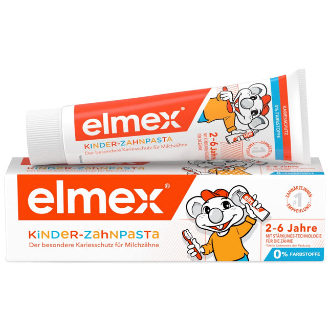 elmex children's toothpaste 2-6 years 50 ml – child-friendly tooth cleaning for highly effective caries protection – with amine fluoride for a triple protection mechanism