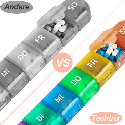 7-day pill box, 7-day pill box with 7 compartments, handy and moisture-resistant medicine box for your handbag or pocket to store medication, rainbow