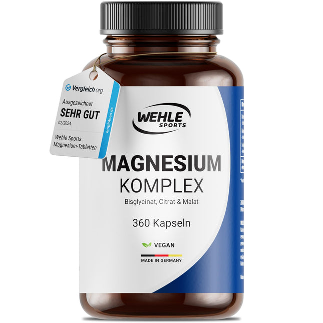 High-dose magnesium 2250 mg per daily dose - triple complex with: magnesium bisglycinate, magnesium citrate, magnesium malate, high-dose, vegan (360 capsules)