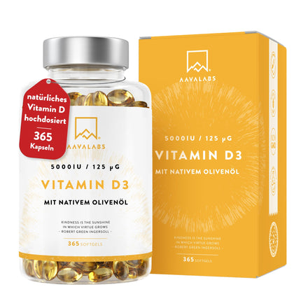Vitamin D3 High Dose Depot 5000 IU 365 Capsules - Vitamin D3 5000 IU with cold-pressed extra virgin olive oil for optimal absorption - Vitamin D High Dose Non-GMO, gluten-free, lactose-free