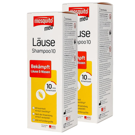 Mosquito med Lice Shampoo 10, 2 x 200 ml | Combats head lice and nits | Practical application | Lice remedy | Family size | Value pack plus Pharma Perle giveaway (2 x 200 ml)